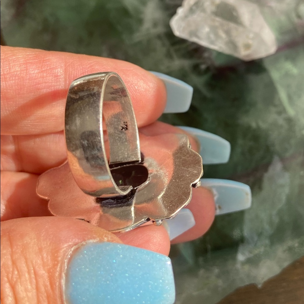 HUGE FLUORITE STERLING SILVER RING - Picture 7 of 12